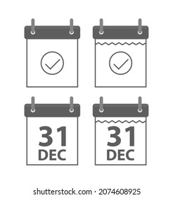 calendar icon with checkmark and date 31 december isolated on white background