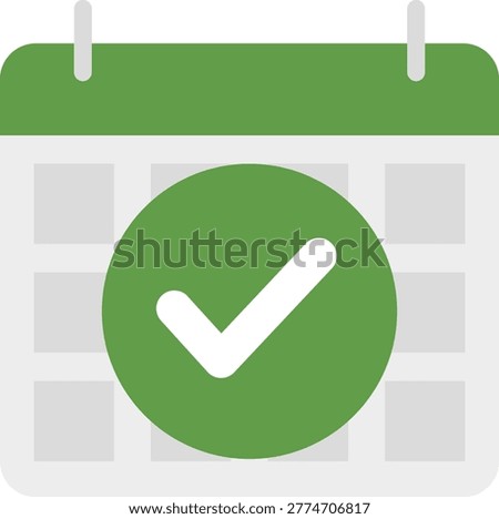 Calendar icon with a checkmark for marking scheduled events, plans, and reservations vector illustration on transparent background