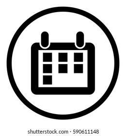 Calendar icon in circle on white background