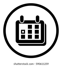 Calendar icon in circle on white background