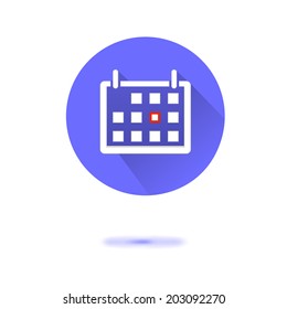 Calendar icon in a circular blue surround conceptual of time management organization schedule appointments and important events vector icon with shadow