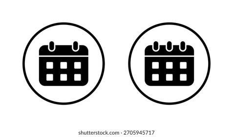 Calendar icon in circular outline. Schedule and date planner symbol