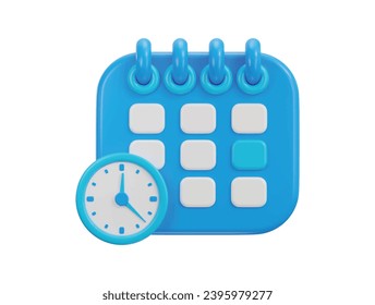 calendar icon with clock and date time management planning icon 3d render