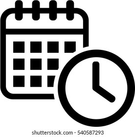Calendar icon with clock. Meeting.
