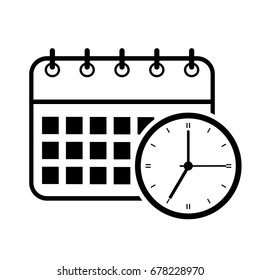 Calendar icon and clock on white background