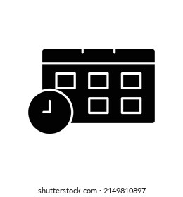 Calendar icon with clock. schedule symbol, agenda. solid icon style. suitable for business icon. simple design editable. Design template vector