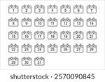 Calendar icon collection 1, 2, 3, 4, 5, 6, 7, 8, 9, 10, 11, 12, 13, 14, 15, 16, 17, 18, 19, 20, 21, 22, 23, 24 , 25, 26, 27, 28, 29, 30. All day Yes. Vector illustration