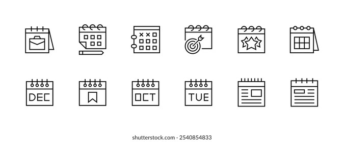 Calendar icon collection. Appointment, schedule, time, reminder, date, monthly calendar, time management, business hours and more. Editable stroke. Pixel Perfect. Grid base 32px.