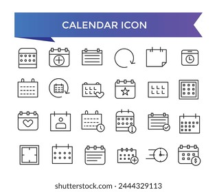 Calendar icon collection. Containing date, schedule, month, week, appointment, agenda, organization and event icons. Line icon set.