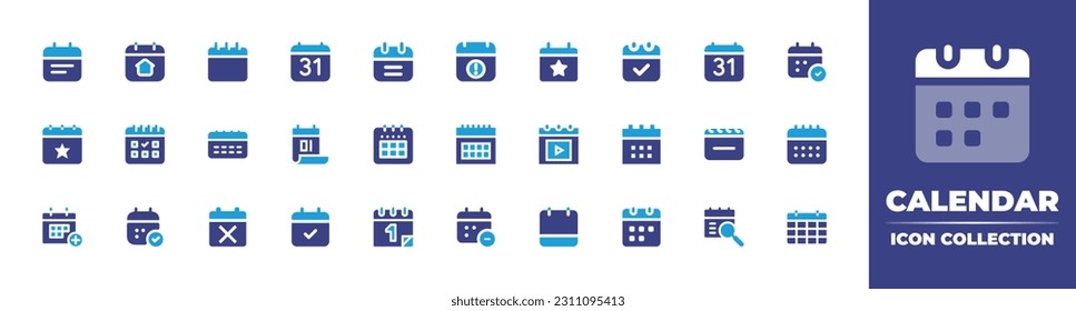 Calendar icon collection. Duotone color. Vector illustration. Containing calendar, home, date, deadline, event, on time, date, calendar check, booking, appointment, variant.