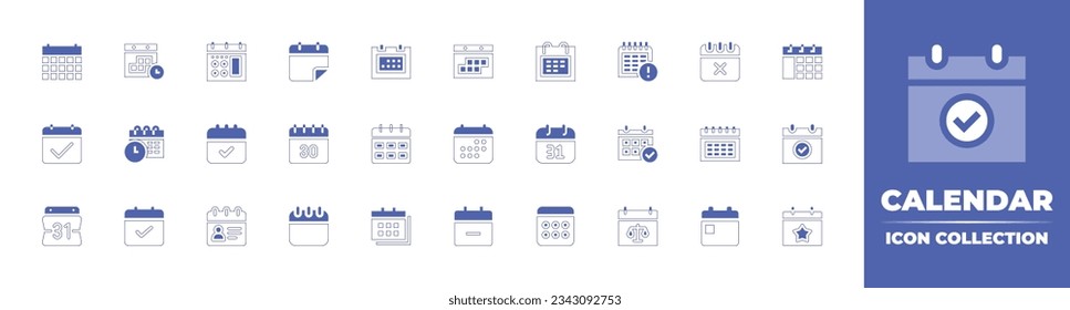 Calendar icon collection. Duotone style line stroke and bold. Vector illustration. Containing calendar, date, days, Frame, schedule, event, google calendar, appointment, weekly, and more.