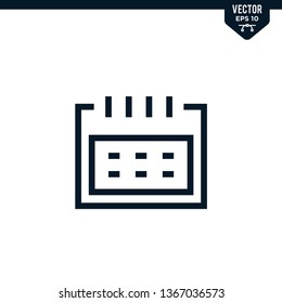 Calendar icon collection in outlined or line art style, editable stroke vector