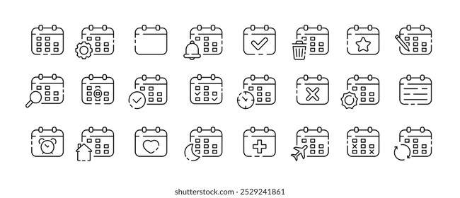 Calendar icon collection. Planning design. Calendar linear large set. Vector icons