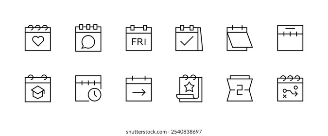 Coleção de ícones do calendário. Lembrete, agendamento, compromisso, gerenciamento de horário, evento, data, organização, gerenciamento de horário, horário comercial e muito mais. Traçado editável. Pixel perfeito. Grade de 32px.