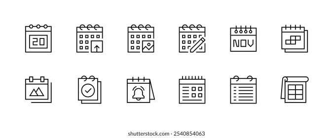 Calendar icon collection. Schedule, appointment, time, reminder, date, deadline, time management, monthly calendar and more. Editable stroke. Pixel Perfect. Grid base 32px.