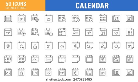 Colección de iconos de calendario. Conjunto de símbolos de calendario. Icono de Plazos de reunión. Icono de línea de programación de citas