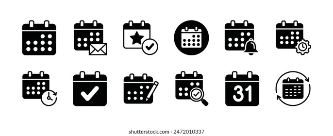 Calendar icon collection. Calendar sign and symbol. Containing schedule, agenda, event, reminder, time management, invitation, appointment, plan, date. Vector illustration