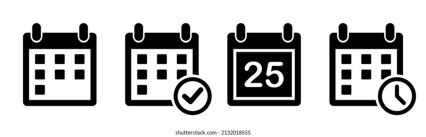 Colección de iconos de calendario. Cita horaria, concepto de fecha recordatorio. Ilustración vectorial.