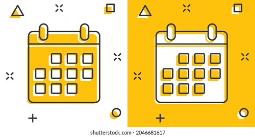 Calendar icon in comic style. Agenda cartoon vector illustration on white isolated background. Schedule planner splash effect business concept.