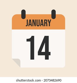calendario del 14 de enero, día, mes, año, vacaciones, ilustración vectorial 