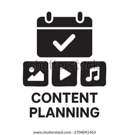 Calendar icon with content options below, representing planning and scheduling of diverse media content.