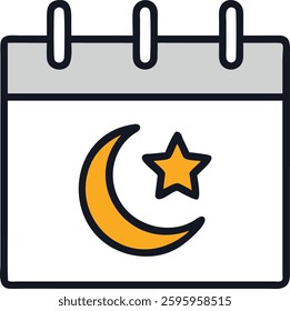 Calendar Icon with Crescent Moon and Star Representing Islamic Holiday or Event
