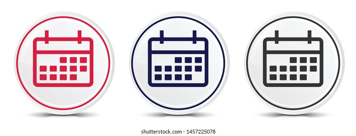 Calendar icon crystal flat round button set illustration design isolated on white background