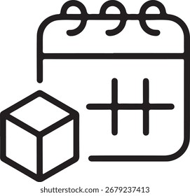 Ícone de calendário com símbolo de cubo para programação e logística