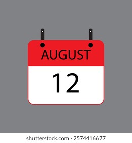 Calendar icon with date 12 august on grey background. Vector schedule symbol.