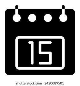 Kalendersymbol, Datum 15 Design solide Vektorgrafik. Flaches Design, schwarze Farbe. kann für Website-, App- und Software-Schnittstellen verwendet werden