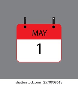 Calendar icon with date 1st of may on grey background. Vector schedule symbol.