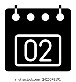 Kalender Symbol, Datum 2 Design solide Vektorgrafik. Flaches Design, schwarze Farbe. kann für Website-, App- und Software-Schnittstellen verwendet werden