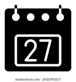 Kalendersymbol, Datum 27 Design solide Vektorgrafik. Flaches Design, schwarze Farbe. kann für Website-, App- und Software-Schnittstellen verwendet werden