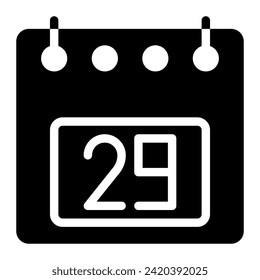 Icono de calendario, fecha 29 diseñar ilustración vectorial de estilo sólido. Diseño plano, color negro. puede utilizarse para interfaces de sitio web, aplicaciones móviles y software