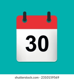Calendar icon. Calendar date - 30th.Vector illustration isolated on white background.Eps 10.