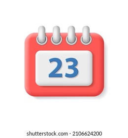 Calendar icon with date. 3d calendar page Vector Illustrations.
