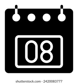 Kalender Symbol, Datum 8 Design solide Vektorgrafik. Flaches Design, schwarze Farbe. kann für Website-, App- und Software-Schnittstellen verwendet werden