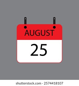Calendar icon with date august 25 on grey background. Vector schedule symbol.