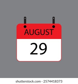 Calendar icon with date august 29 on grey background. Vector schedule symbol.