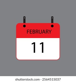 Calendar icon with date February 11 on grey background. Vector schedule symbol.