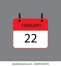 Calendar icon with date February 22 on grey background. Vector schedule symbol.