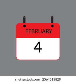 Calendar icon with date February 4th on grey background. Vector schedule symbol.