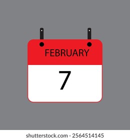 Calendar icon with date February 7 on grey background. Vector schedule symbol.