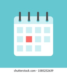 Calendar icon with date highlighted red. Important event, holiday, schedule, reminder, deadline, plan and appointment concept. Flat design. EPS 8 vector illustration, no transparency, no gradients