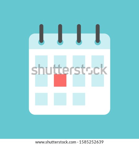 Calendar icon with date highlighted red. Important event, holiday, schedule, reminder, deadline, plan and appointment concept. Flat design. EPS 8 vector illustration, no transparency, no gradients