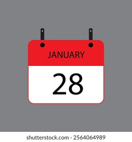 Calendar icon with date January 28 on grey background. Vector schedule symbol.