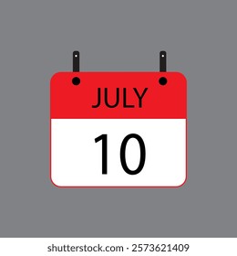 Calendar icon with date July 10 on grey background. Vector schedule symbol.