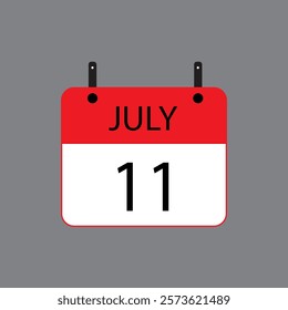 Calendar icon with date July 11 on grey background. Vector schedule symbol.