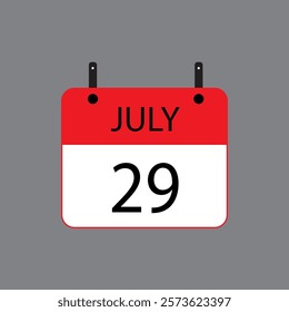 Calendar icon with date July 29 on grey background. Vector schedule symbol.