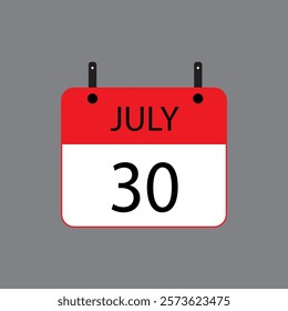 Calendar icon with date July 30 on grey background. Vector schedule symbol.